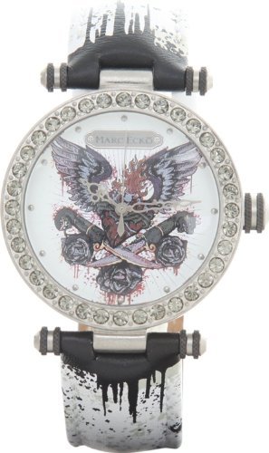 

Marc Ecko Womens The Said Mid Rhinestones Accented Black & White Leather Strap Watch E15087M3