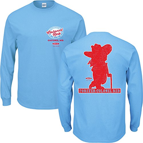 Ole Miss Fans. Colonel Reb Light Blue Long Sleeve T Shirt (Sm-5X)