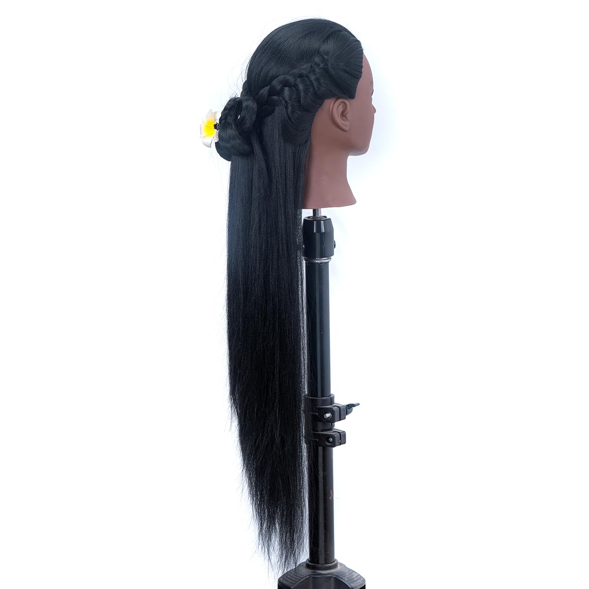 Mannequinhoofd met haar 26 inch (66 cm) Mannequinpophoofd Stylingmannequinhoofd Cosmetologiepophoofd Meerkleurig synthetisch vezelhaar Tafelklemstandaard_voghion.com