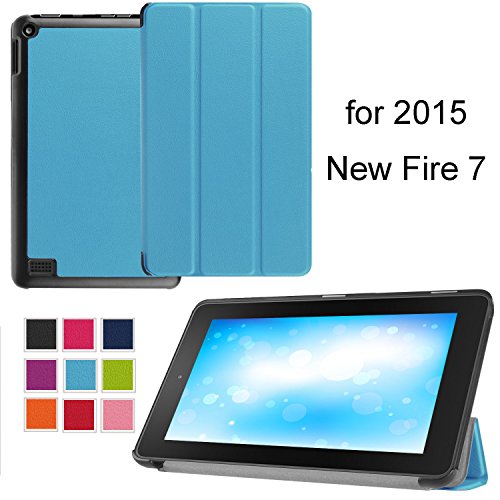 Fire 7 2015 Case - NEWSTYLE Ultra Slim Shell Lightweight Tri-fold Stand Cover for Amazon Fire 7 Inch Tablet(5th Generation 2015 release ONLY), Light Blue