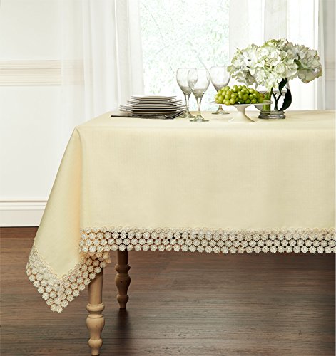 Ultra Luxurious Textured Macrame Trim Fabric Tablecloth By GoodGram - Assorted Sizes & Colors - Beige, 60