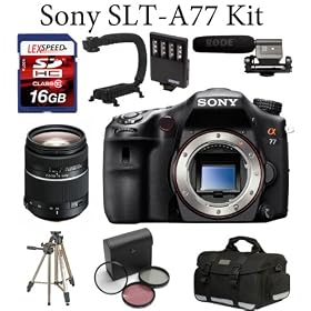 Sony A77 24.3 MP Translucent Mirror Digital SLR (Body) + Sony SAL2875 28-75mm f/2.8 SAM Constant Aperture Zoom Lens + Deluxe Camera Case + Spare NPFM500H Li-Ion Battery Pack + 32GB Memory Card + Professional Tripod + Card Reader + Filter Kit