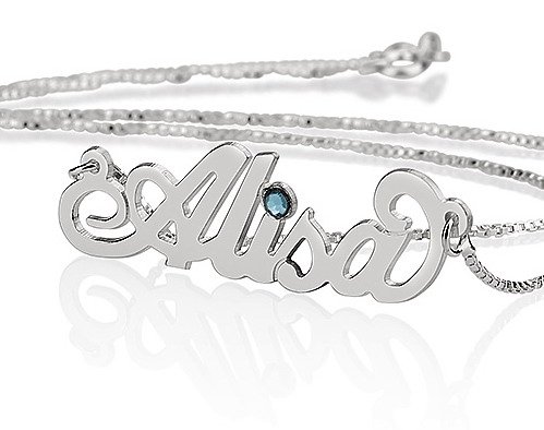 Sterling Silver Personalized Name Necklace with Swarovski Birthstone - Custom Made Any Name