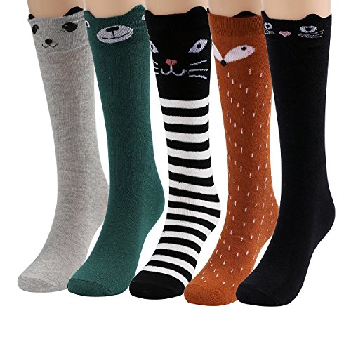 Algopix Similar Product 17 - Eanny 5 Pair Girls Cute Knee High Socks