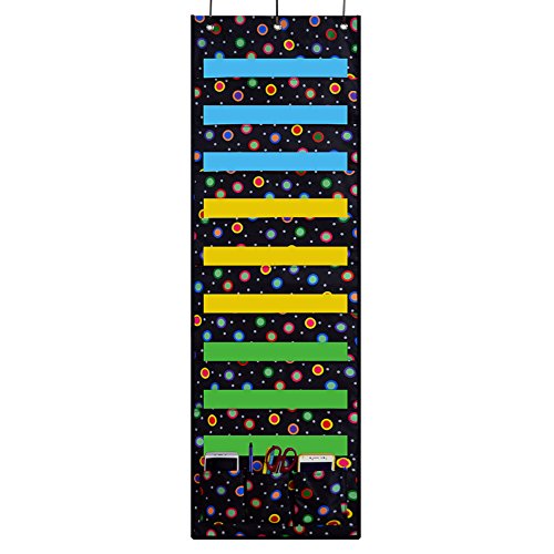 ZKOO Storage Pocket Chart,Hanging wall file organizer with 9 large pocket and 3 small pocket ,Perfect for Organizing Your Classroom, School, Office and Home(43X14 inch) (Rainbow dot)