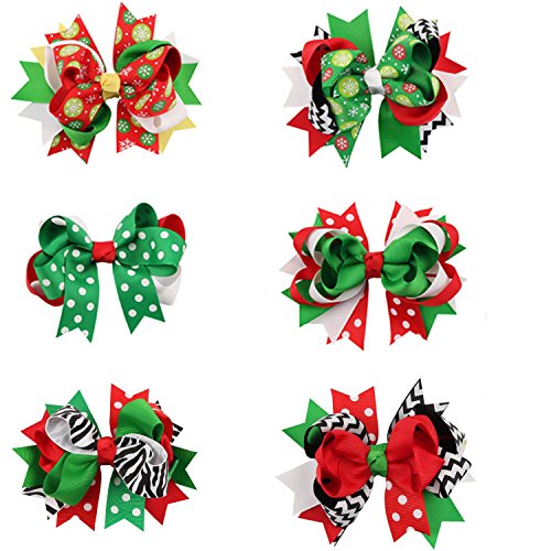Mookiraer® Christmas Cute Baby's and Girl's Grosgrain Hair Bows Hair Clips Barrettes 6 Pack (SD565)