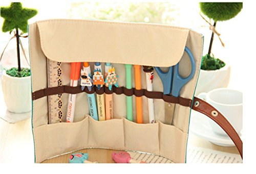 

Cute Kawaii Cartoon Canvas Roll Pencil Case Lovely Fabric Roller Girl Pen Bag for Kids School