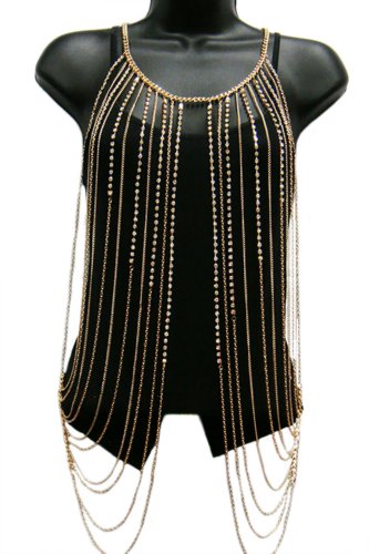 Goldtone with Clear Iced Out Vest Style with Stones Body Chain