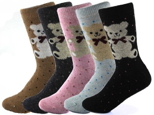 SDBING Womens Soft Comfortable Crew Bear Socks 5-Pack