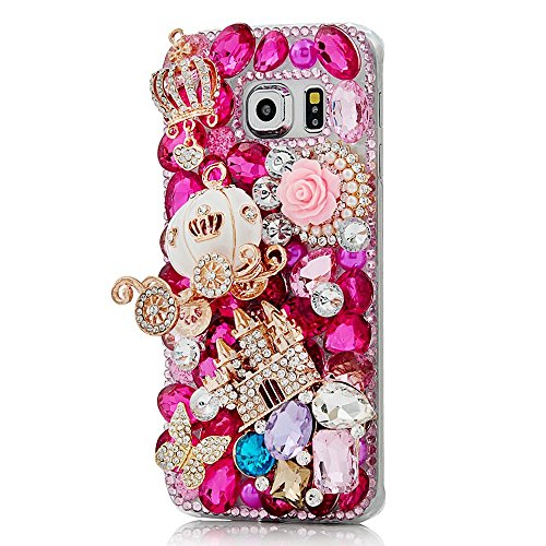 Samsung Galaxy Note 5 Case, Sense-TE Luxurious Crystal 3D Handmade Sparkle Glitter Diamond Rhinestone Ultra-Thin Clear Cover with Retro Bowknot Anti Dust Plug - Castle Pumpkin Car Crown Flowers / Red