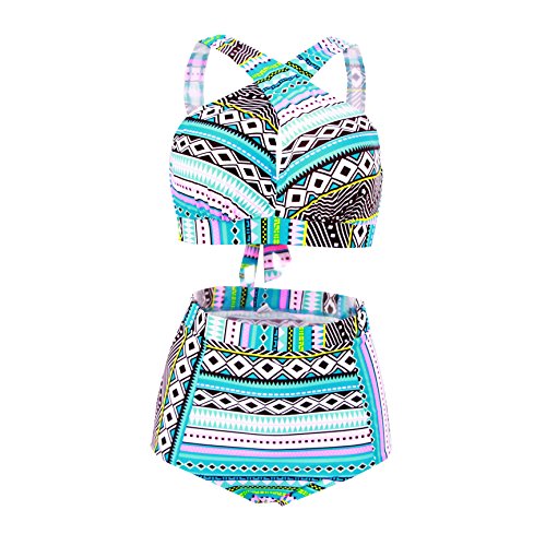 Haicoo High Waisted Floral Bikini Front Cross Tribal Ladies Plus Size Swimwear