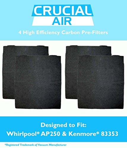 4 Carbon Pre Filters Fit Whirlpool AP150, AP250, 1183051, 1183051K & Kenmore 83377 Air Purifiers, Compare to Part # 8171433K, 8171433, 83377, Designed & Engineered by Crucial Air