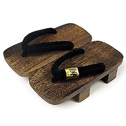 メンズ下駄 二枚歯 黒鼻緒×桐台 白木/焼き (27.0cm, 焼桐)