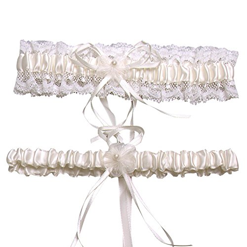CLOCOLOR Women's Set of 2 Piece Satin Lace Bridal Wedding Garters with Bowknot