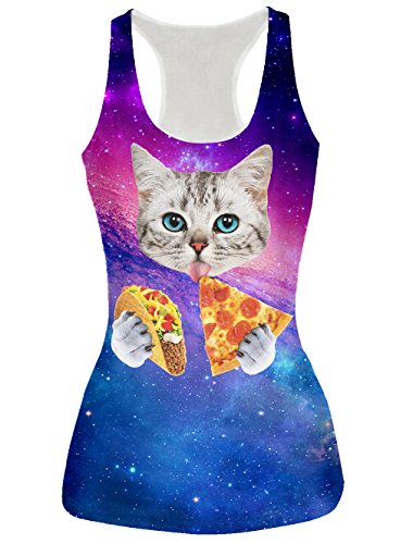 RAISEVERN Galaxy Pizza Cat Print Cute Funny Design Tank Tops Vest Shirts