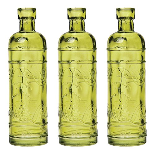 Luna Bazaar Small Vintage Glass Bottle Set (6.5-Inch, Round Design, Green, Set of 3) - Flower Bud Vase Set - For Home Decor and Wedding Centerpieces