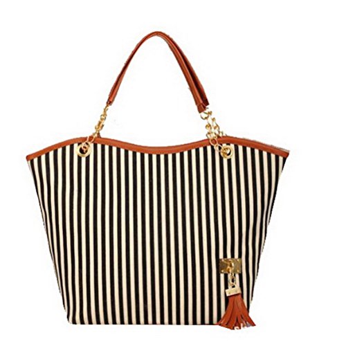 Meet Color Stylish Stripe Top Handle Large Roomy Shoulder Handbags Tote Bags