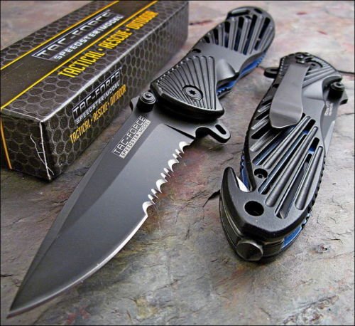 

TAC-FORCE Assisted Open Speedster BLACK High Carbon Rescue Glass Breaker Knife!!