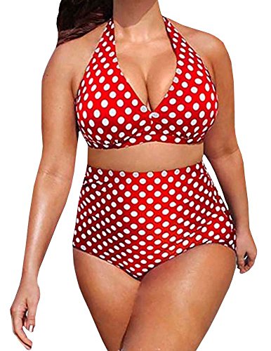 Baifern Women's 2 Pieces Halter Deep V Bodycon Bikini Sets Plus Size