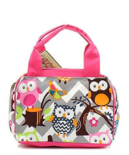 N. Gil Women and Children's Insulated Lunch Bag (Owl Grey/Hot Pink)