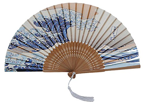 Japanese Handheld Folding Fan, with Traditional Japanese Ukiyo-e Art Prints