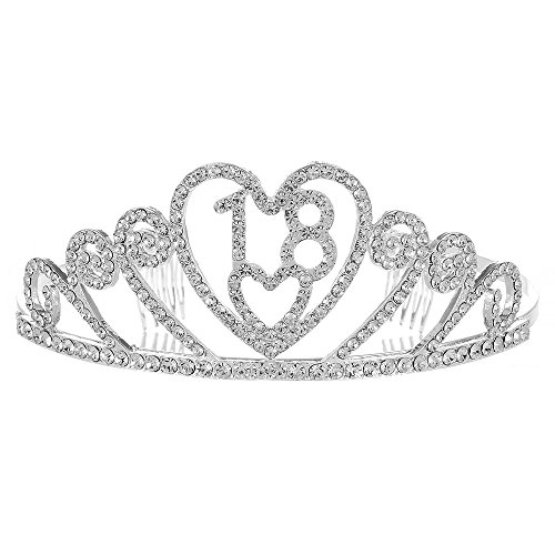Qixuan Novelties Rhinestone Encrusted 18th Happy Birthday Tiara