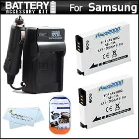 2 Pack Battery And Charger Kit For Samsung WB750, WB150F, EX2, EX2F Digital Camera Includes 2 Extended Replacement (1000Mah) SLB-10A Batteries + Ac/Dc Rapid Travel Charger + LCD Screen Protectors + MicroFiber Cleaning Cloth