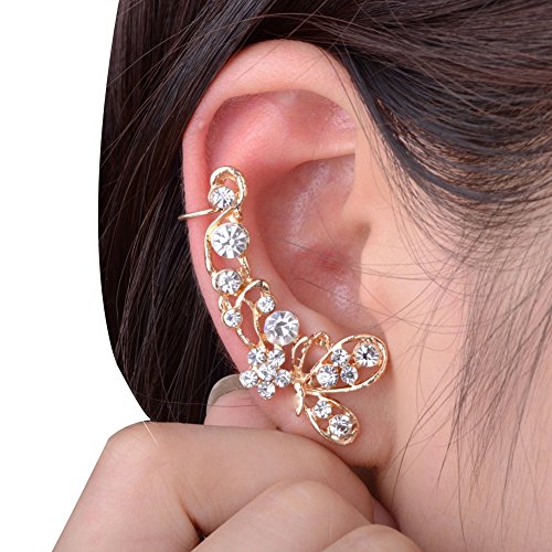 JQUEEN Exotic New Hollow Butterfly with Rhinestone Ear Wrap Cuff Earrings Ear Stud