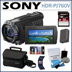 Sony HDR-PJ760V 96GB Flash Memory HD Handycam Camcorder with 10x Optical Zoom and 3-inch LCD Screen + Sony 32GB Secure Digital Memory Card + Sony Case + Replacement Battery Pack + Accessory Kit