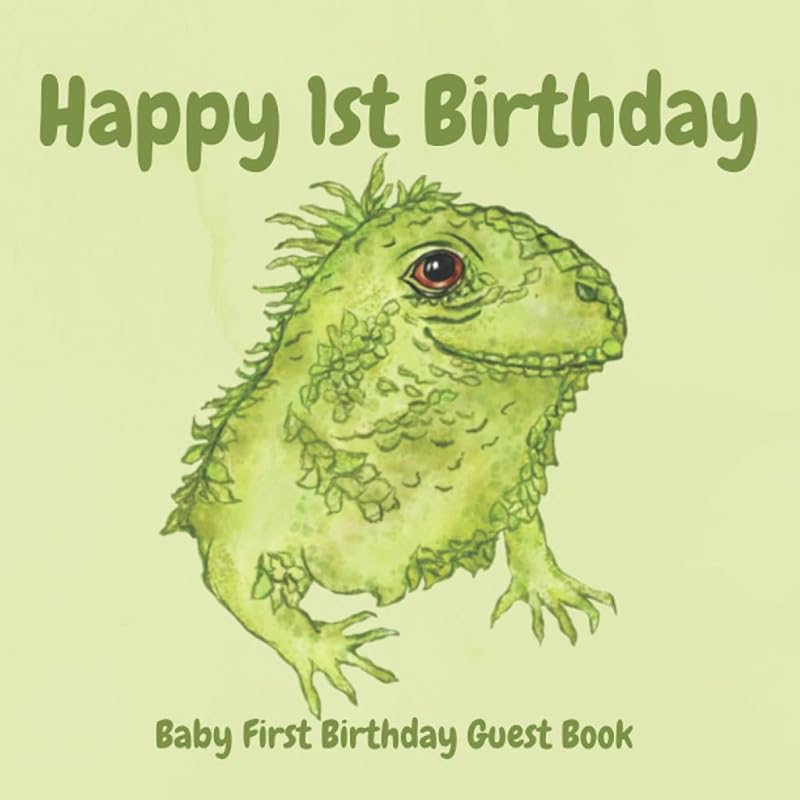 Happy 1st Birthday: Baby First Birthday Guest Book - Theme Party Decorations Ideas and Supplies To Sign In: Cute Lizard Reptile Jungle Safari - First ... Twins Outfit - Gift Log Tracker, Photo Space by Happily Ever Guest Books