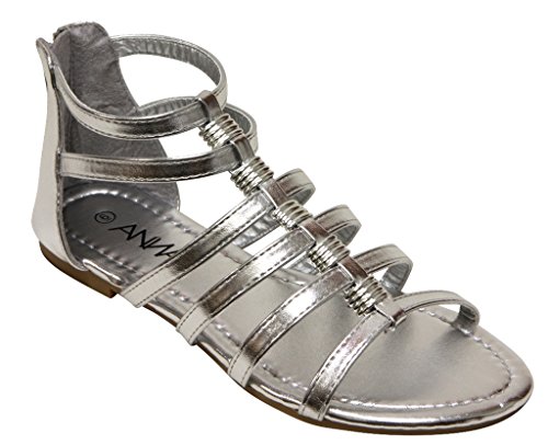 Anna Jane-5 Women's Open Toe Gladiator Nubuck/Metallic Sandals