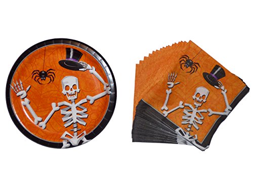 Halloween Party Supplies - Paper Plates and Napkins Service for 16 - Boneyard Boogie