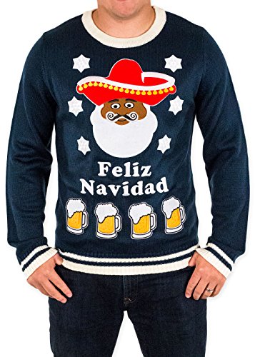 Men's Feliz Navidad and Beer Ugly Christmas Sweater in Navy By Festified