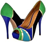 Qupid Neutral-196 Blue Velvet Women Platform Pumps