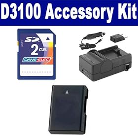 Nikon D3100 Digital Camera Accessory Kit includes: KSD2GB Memory Card, SDM-1531 Charger, ACD327 Battery
