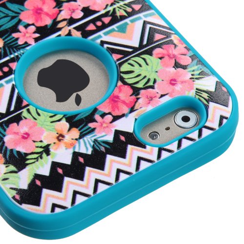Iphone 6 case, Slim Fit IPhone 6 (4.7 inch) Hybrid Triple Layer Tuff Verge Merge Shield Heavy Duty Hard Cover Fitted Skin Case Protector + Clear LCD Screen Protector Shield Guard + Touch Screen Stylus Pen (Hawaiian Tribal Teal Verge)