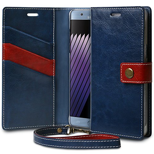 Galaxy Note 7 Case, TORU [SNAP STRAP] Note 7 Wallet Case with [CARD SLOT][SNAP BUTTON][WRISTLET] for Samsung Galaxy Note7 - Navy
