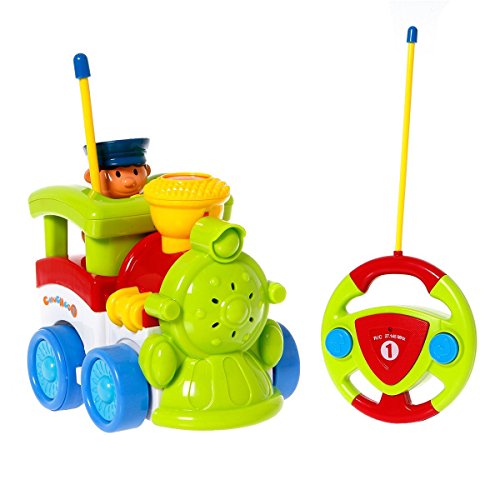 Babrit Cartoon Cars RC Train Electric Train Car Radio Control Cars Electric Trains Toy for Toddlers and Babies
