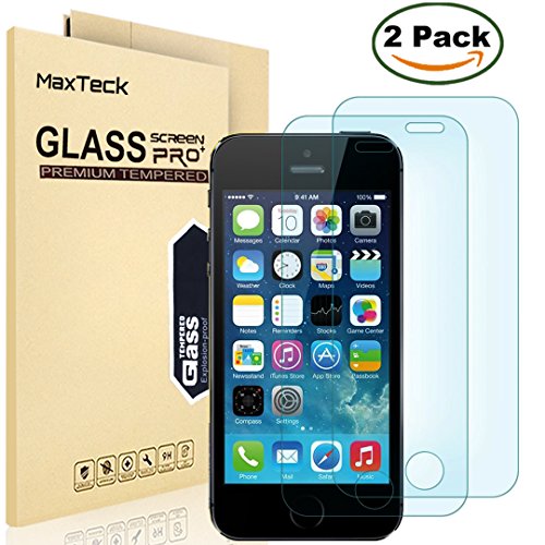 [2 Pack] iPhone SE 5 5S 5C Screen Protector, MaxTeck 0.26mm 9H Tempered Glass Shatterproof Screen Protector Anti-Shatter Film for iPhone 5 5S 5C SE 4