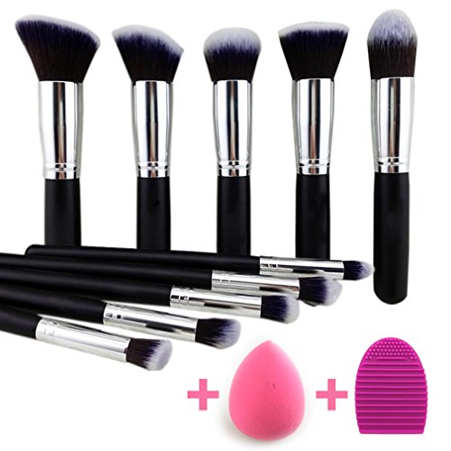10+ Pieces Premium Synthetic Silky Makeup Brush Set Professional Makeup Brushes Powder Brush Makeup kit oval Brush Set & Makeup Blender Sponges Pink Makeup tools