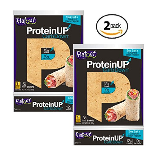Flatout ProteinUP Flatbread Sea Salt & Crushed Black Pepper - 5 Wraps (2 Pack), Includes 7 Day Clean Eating/High Protein Meal Plan E-Book