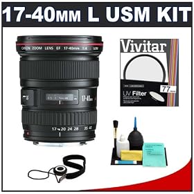 Canon EF 17-40mm f/4 L USM Zoom Lens + UV Filter + Accessory Kit for Canon EOS 60D, 7D, 5D Mark II III, Rebel T3, T3i, T4i Digital SLR Cameras