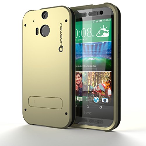 HTC One M8 Case, Ghostek Bullet Series for HTC One M8 Slim Premium Protective Armor Hybrid Impact Fitted Smooth Hard Soft Cover Carrying Case | Screen Protector | Kickstand | Ultra Fit | Lifetime Warranty Exchange (Gold)