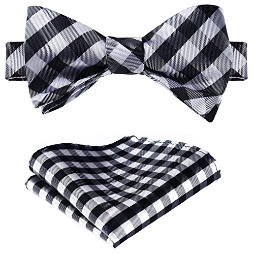 SetSense Men's Plaid Jacquard Woven Self Bow Tie Set