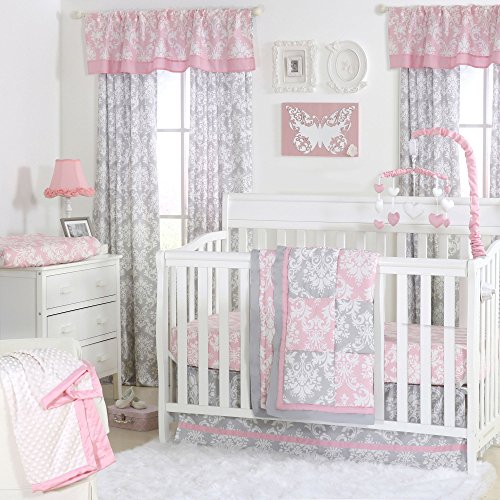 Algopix Similar Product 17 - Pink and Grey Damask Patchwork 4 Piece