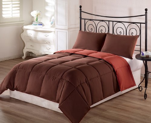 

Chezmoi Collection 3-Piece Super Soft Goose Down Alternative Reversible Comforter Set, Queen/Full, Rust Orange/Brown