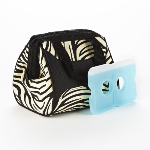Fit & Fresh Ladies Downtown Insulated Lunch Bag with Ice Pack, Exterior Pocket with Zipper Closure, Zebra