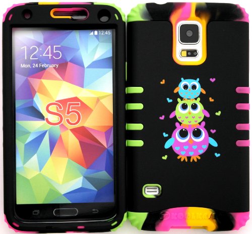 Wireless Fones TM Samsung Galaxy S5 Case Dual Layer Hybrid Impact Resistant Protective Cute Owls Snap on Over Two Tone 3 Skin