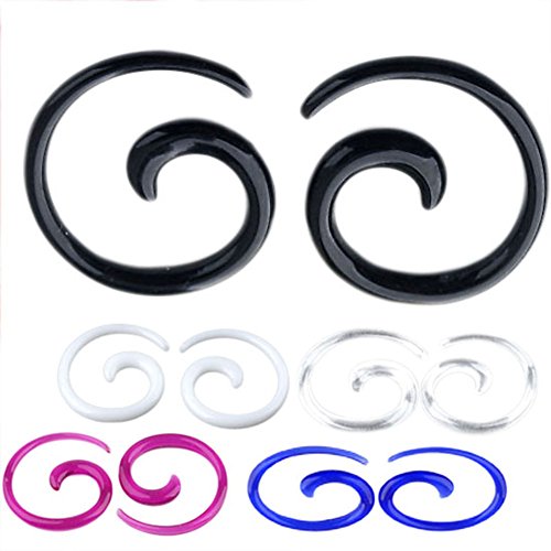 PiercingJ 10pcs Mixed Color 12G-00G Uv Acrylic Snail Ear Plug Stretcher Spiral Taper Expander Gauge Kit
