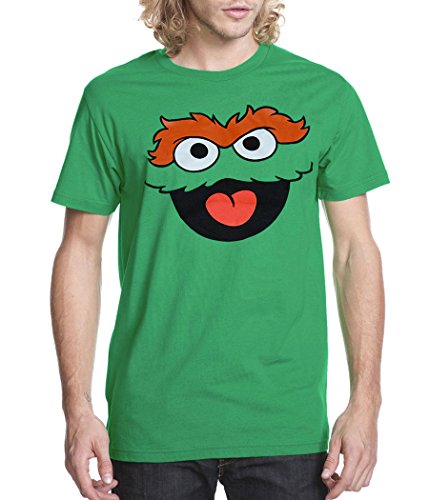 Sesame Street Oscar The Grouch Face Adult T-Shirt-Medium
